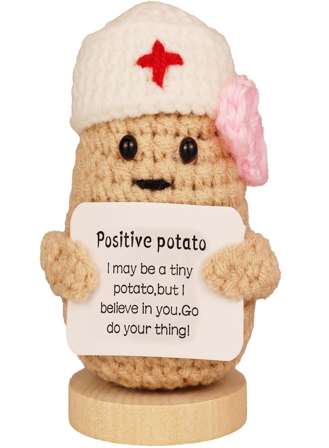 vhemo Handmade Emotional Support Crochet Potato Doll with Inspirational Card - Mini Knitted Gift for Nurse, Doctors, Women, Friends, Encouragement Decor for Christmas, Birthday, Easter (Dr.&Base) - Image 1